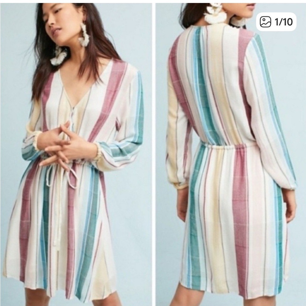 Rails Becca Cusco stripe drawstring long sleeve shirt dress size xs